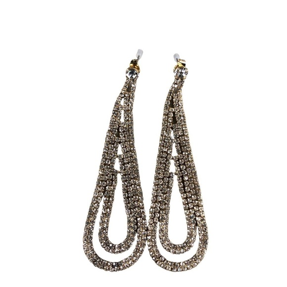 Ettika Long Teardrop Rhinestone Earrings Special Occasion Glam Bridal Earrings - Picture 1 of 5